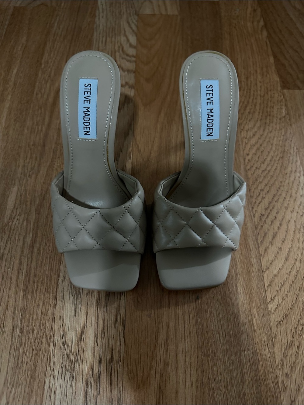 Steve Madden Quilted Slide Heels in Natural Beige - Picture 5 of 8